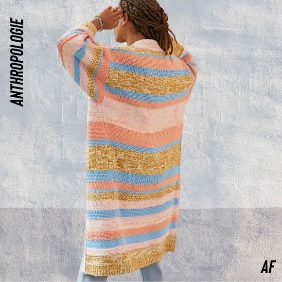 ANTHROPOLOGIE STRIPED TEXTURED CARDI OS NWT PINK COMBO - Picture 3 of 9